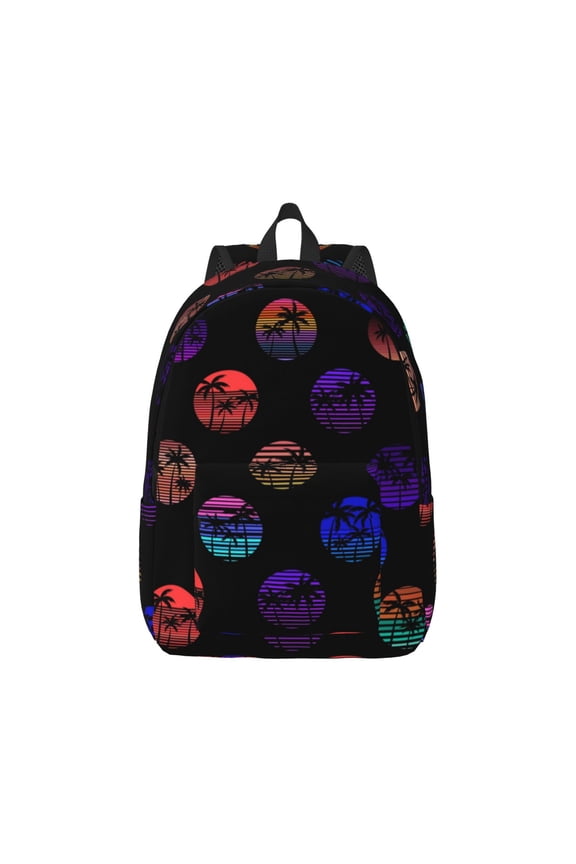 80s Style Palm Trees Pattern Canvas College Laptop Backpack,Travel Daypack,Durable Rucksack Travel Notebook Bag School Backpack Book Bag for Men Women-Small