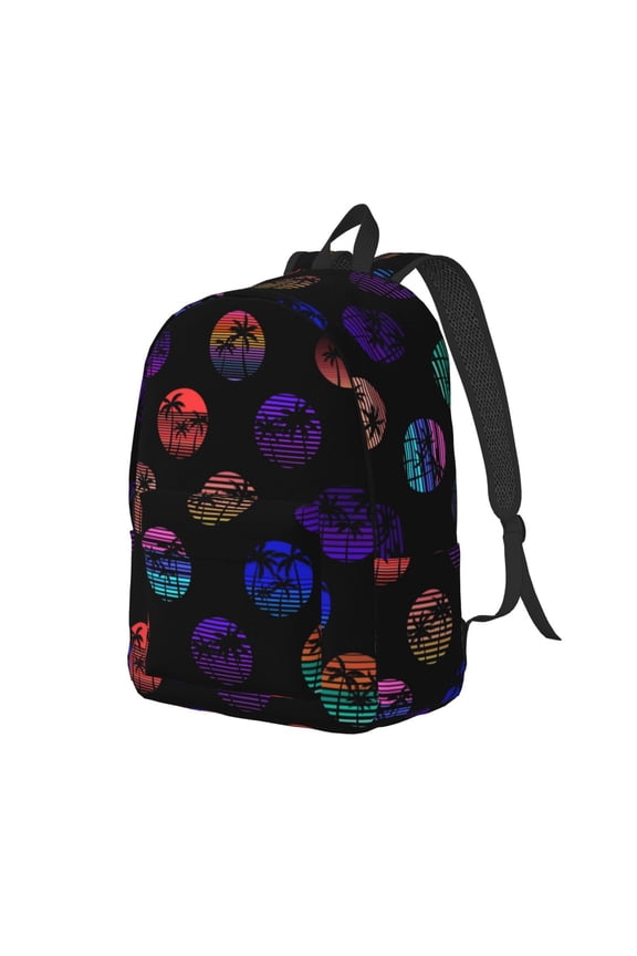 80s Style Palm Trees Pattern Durable Canvas Backpack for Men & Women – Stylish & Lightweight – Adjustable Straps, Multiple Pockets – Fits 15-17 Inch LaptopsMedium