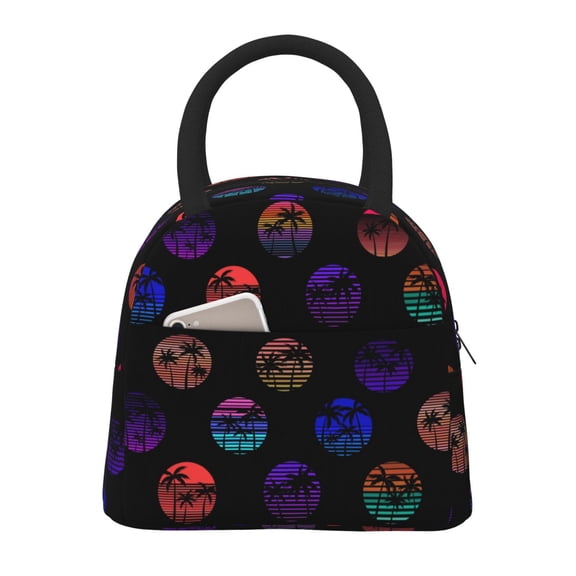 Rateoe 80s Style Palm Trees Pattern Lunch Bag Women, Lunch Box, Lunch Bag, Small Leakproof Lunch Tote Large Capacity Reusable Insulated Cooler Lunch Container