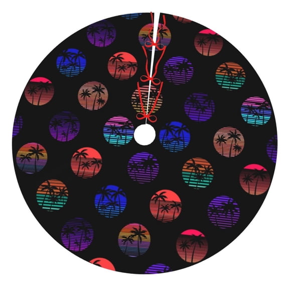 Rateoe 80s Style Palm Trees Print Christmas Tree Skirt 36" for Xmas Holiday New Year Party Circle Tree Mat Ornaments Decoration