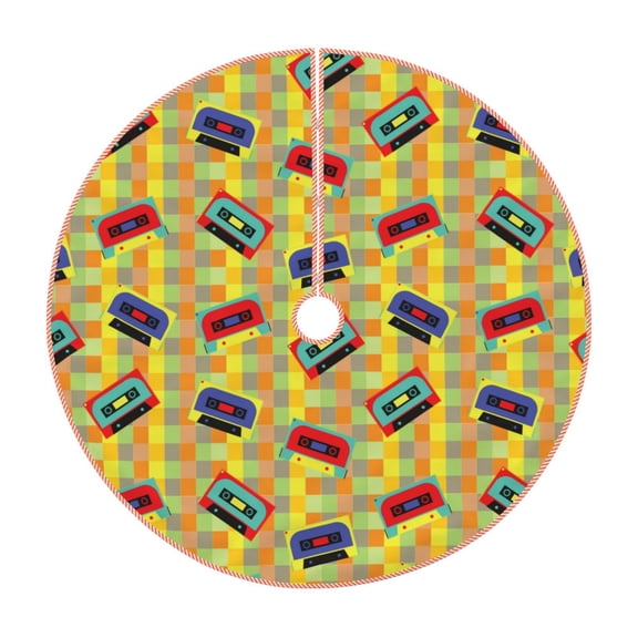 Rateoe 90s Audio Tape Pattern Christmas Tree Skirt with Ties , Christmas Tree Decorations, Farmhouse Christmas Decor Xmas Holiday Decorations-30"