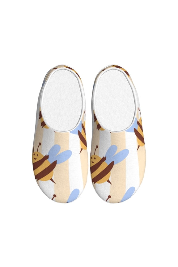 A Bee Print Women's Men's Cotton Knit Slippers Lightweight Memory Foam Indoor House Shoes with Anti-Skid Sole-39/40