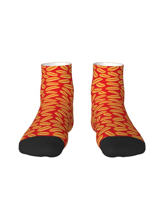 A Big Hot Dog Pattern Quarter Crew Socks,Toe Seamed Ankle Socks,Cotton Cushioned Breathable Athletic Crew Sports Socks