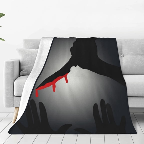Rateoe A Bloody Knife In His Hand Print Fuzzy Fleece Throw Blanket Extra Large,Super Soft,Fluffy and Warm Blankets for Couch,Bed,All Season Use (60"x50")