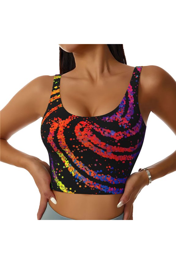 A Bright Abstract Print Womens' Sports Bras Scoop Neck Sports Vest- Padded U Back Seamless High Impact Support-