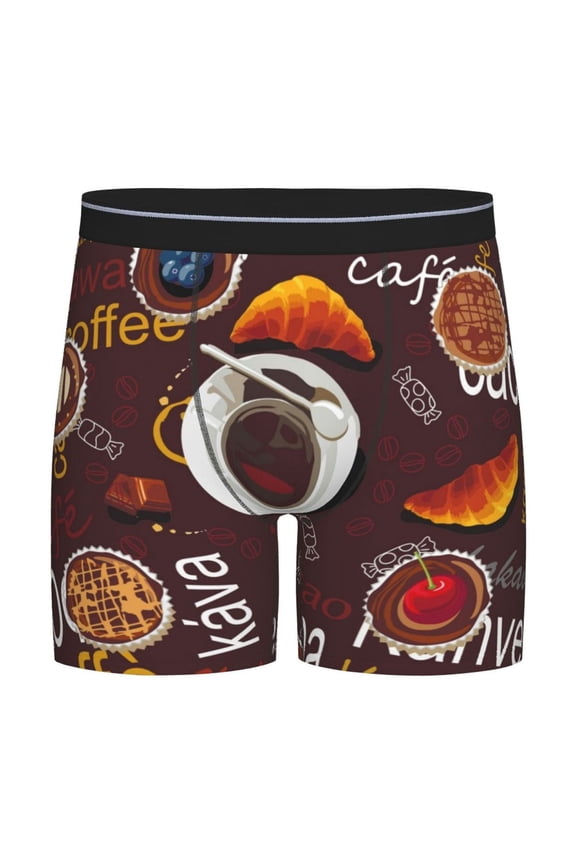 A Cup Of Black Coffee On A Saucer Print Men’s Underwear Boxer Briefs Soft Comfortable Underwear Boxer Briefs, Long Leg Briefs,Anti-chafing Boxer Briefs