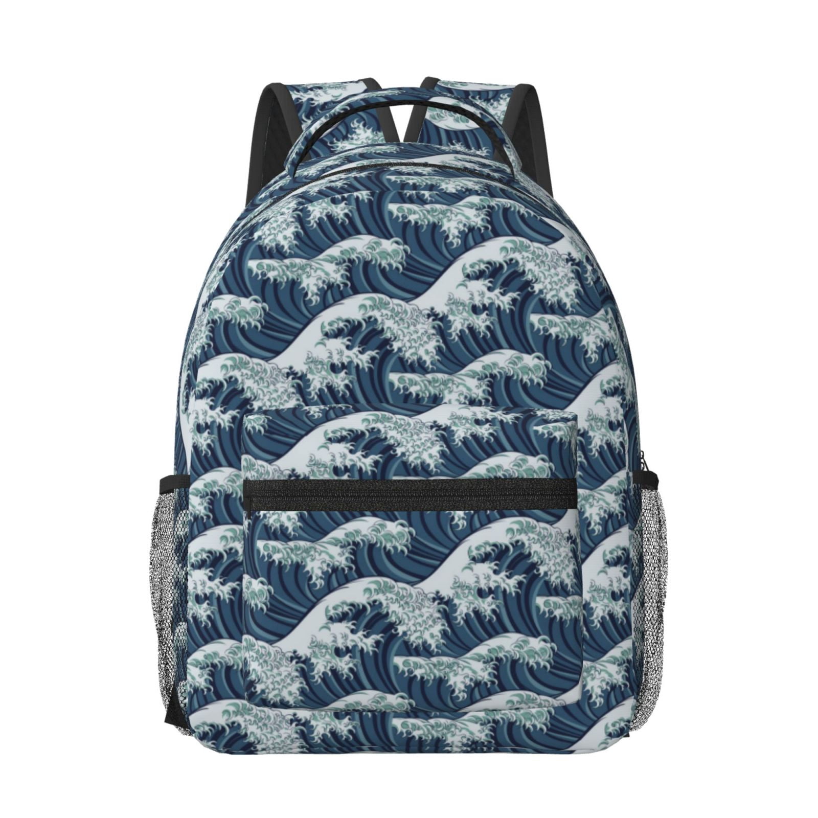 Rateoe A Japanese Great Wave Pattern Durable Student Backpack Laptop Bag- Ergonomic Design, Waterproof Twill Fabric - Ideal for School, Travel, and Outdoor Activities-One Size