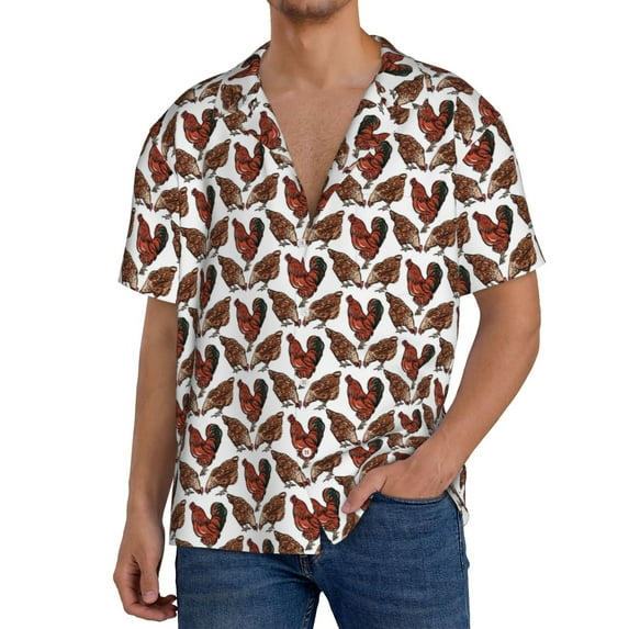 Rateoe A Rooster With Chickens Print Mens Front Pocket Hawaiian Shirts Casual Shirts Short Sleeve Button Down Beach Tropical Shirts-4X-Large