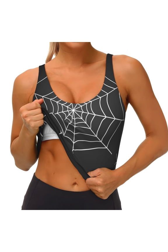 A Web With A Spider Print Womens' Sports Bras Scoop Neck Sports Vest- Padded U Back Seamless High Impact Support