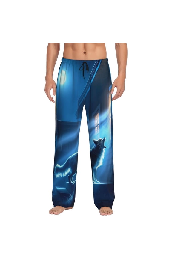 A Wolf Barks Out A Window Pattern Men’s Ultra-Soft Comfy Pajama Lounge Pants Sleepwear,Comfortable Lounge Wear,lightweight Pajamas, Casual Home Wear-Large