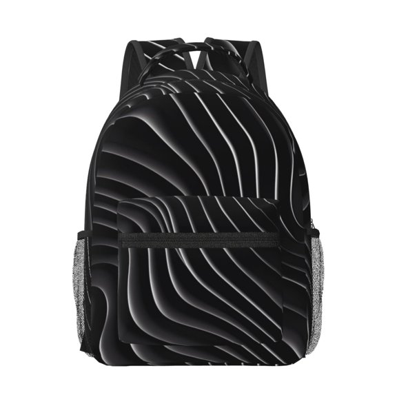 Rateoe Abstract Black And White Waves Pattern Durable Student Backpack Laptop Bag- Ergonomic Design, Waterproof Twill Fabric - Ideal for School, Travel, and Outdoor Activities-One Size