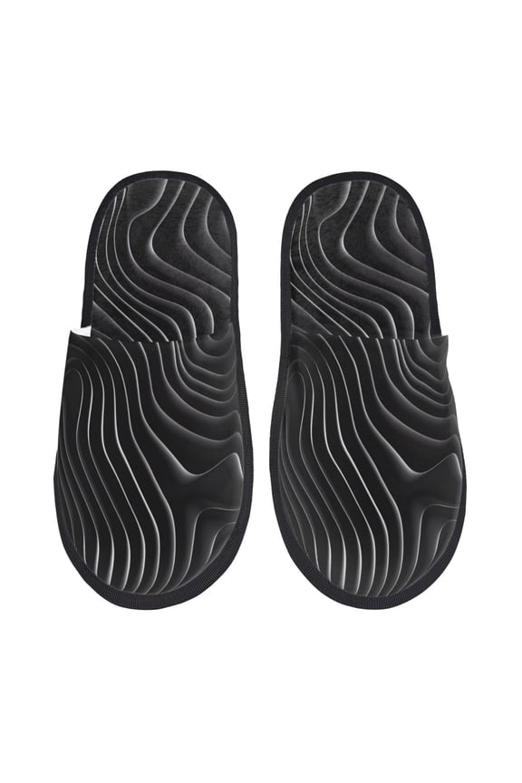 Abstract Black And White Waves Pattern Fuzzy Slippers Fuzzy Soft House Slippers Plush Furry Warm Cozy Open Toe Fluffy Home Shoes-Large
