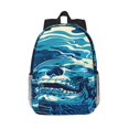 thumbnail image 1 of Rateoe Abstract Blue Skull Pattern Student Backpack Water-resistant Backpack 15-inch Laptop Backpack Lightweight Adjustable School Backpack, 1 of 6