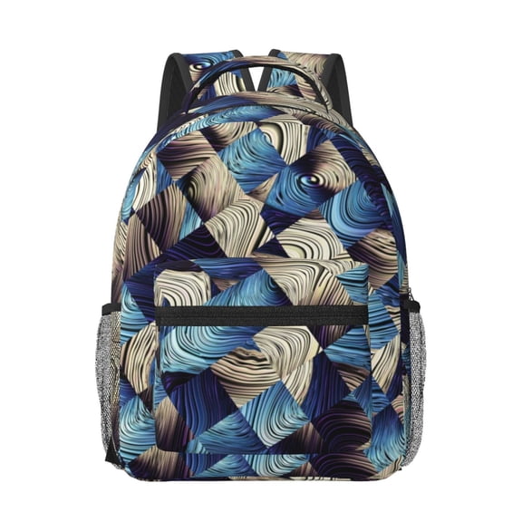 Rateoe Abstract Blue Squares Pattern Durable Student Backpack Laptop Bag- Ergonomic Design, Waterproof Twill Fabric - Ideal for School, Travel, and Outdoor Activities