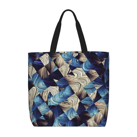 Rateoe Abstract Blue Squares Print Lightweight Tote Bag for Women, Water-Resistant Shoulder Bag with Zipper, Spacious Casual Handbag for Work, School, Shopping