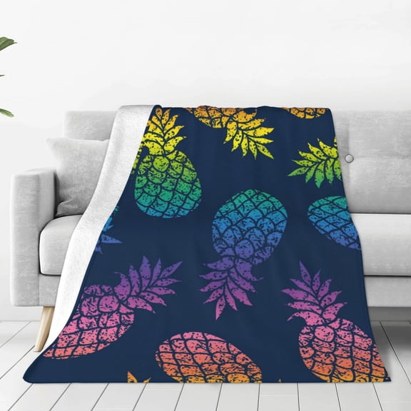 Rateoe Abstract Bright Pineapple Fruit Retro Print Fuzzy Fleece Throw Blanket Extra Large,Super Soft,Fluffy and Warm Blankets for Couch,Bed,All Season Use (50"x40")