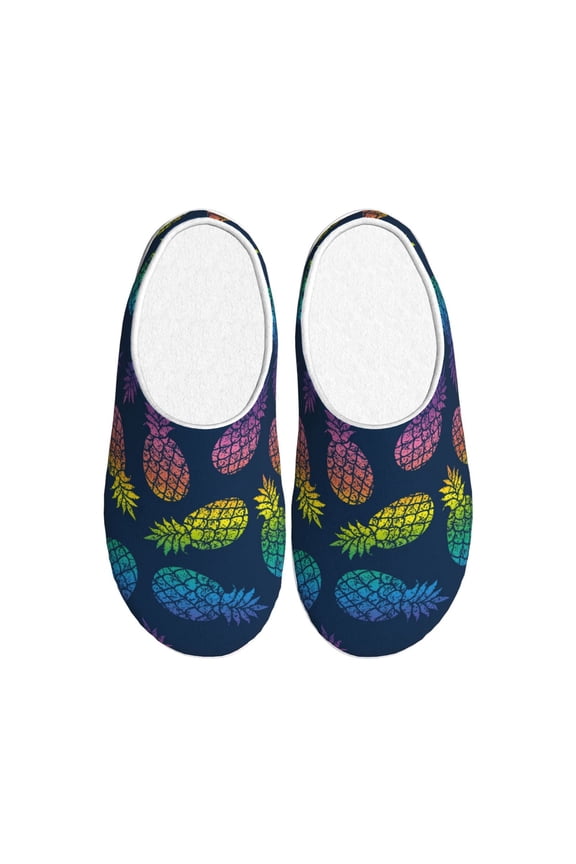 Abstract Bright Pineapple Fruit Retro Print Women's Men's Cotton Knit Slippers Lightweight Memory Foam Indoor House Shoes with Anti-Skid Sole-39/40