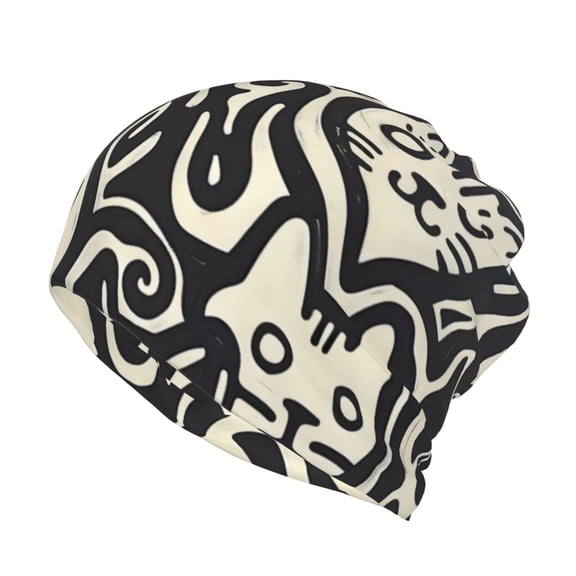 Rateoe Abstract Cat Faces Pattern Cotton Slouchy Beanie Hat for Men/Women,Lightweight Oversize Large Thin Skull Cap Night Sleeping Cap
