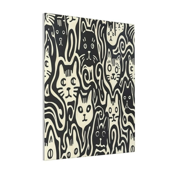 Rateoe Abstract Cat Faces Pattern Pattern Decorative Picture – Unique Modern Wall Art, Ready-to-Hang Canvas Print for Home (Vertical)