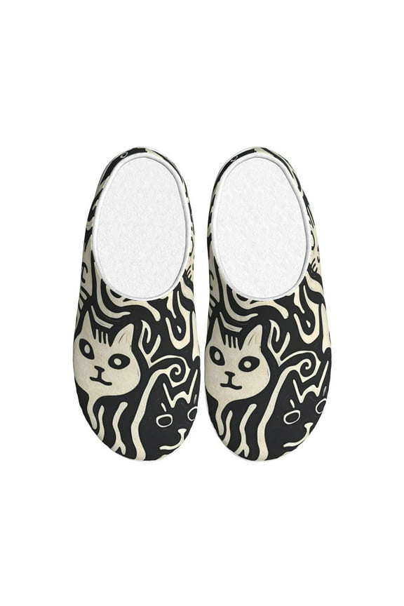 Abstract Cat Faces Pattern Print Women's Men's Cotton Knit Slippers Lightweight Memory Foam Indoor House Shoes with Anti-Skid Sole-39/40