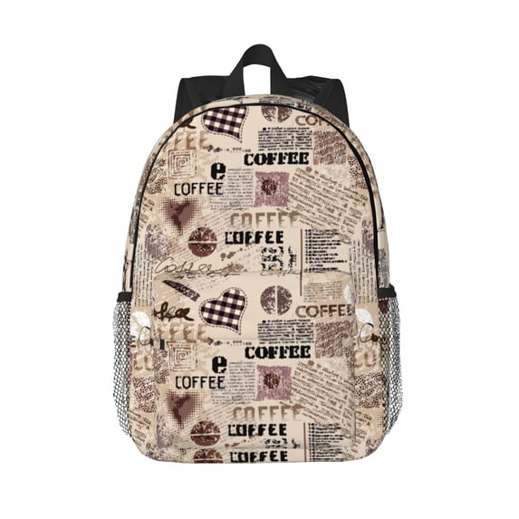 Rateoe Abstract Coffee Pattern Student Backpack Water-resistant Backpack 15-inch Laptop Backpack Lightweight Adjustable School Backpack