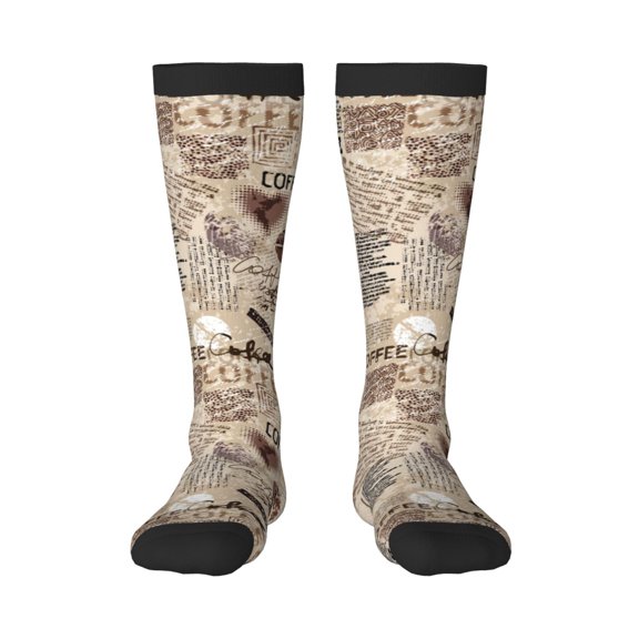 Rateoe Abstract Coffee Pattern With Letters Pattern Women’s Knee High Crew Socks,Trouser Socks Comfortable, Breathable, Moisture-Wicking and Soft