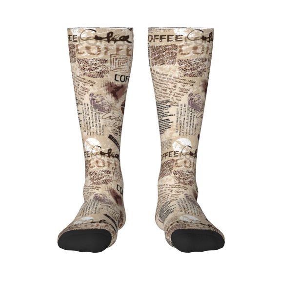 Rateoe Abstract Coffee Pattern With Letters Pattern Women’s Knee High Crew Socks,Trouser Socks Comfortable, Breathable, Moisture-Wicking and Soft