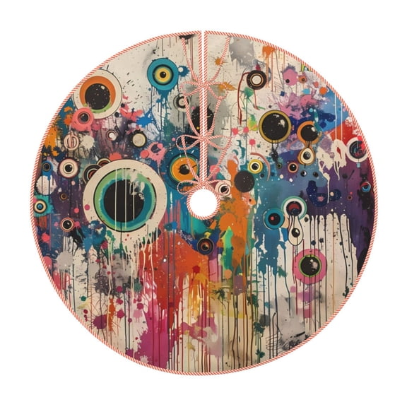 Rateoe Abstract Colorful Dripping Circles Pattern Christmas Tree Skirt with Ties, Christmas Tree Decorations, Farmhouse Christmas Decor Xmas Holiday Decorations-36"