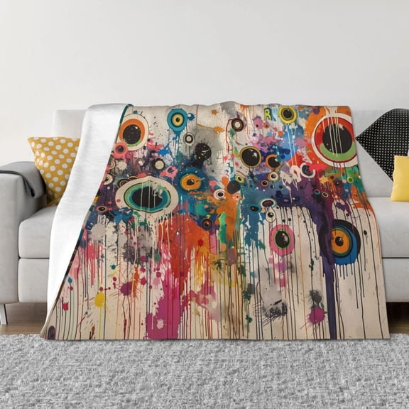 Rateoe Abstract Colorful Dripping Circles Pattern Flannel Throw Blanket, Ultra-soft Blanket for Bed, Couch, Car, Hypoallergenic Anti-pilling blanket-