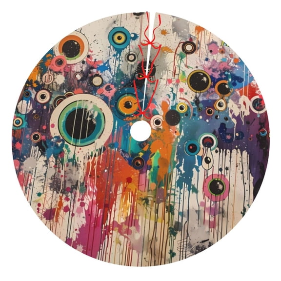 Rateoe Abstract Colorful Dripping Circles Print Christmas Tree Skirt 36" for Xmas Holiday New Year Party Circle Tree Mat Ornaments Decoration