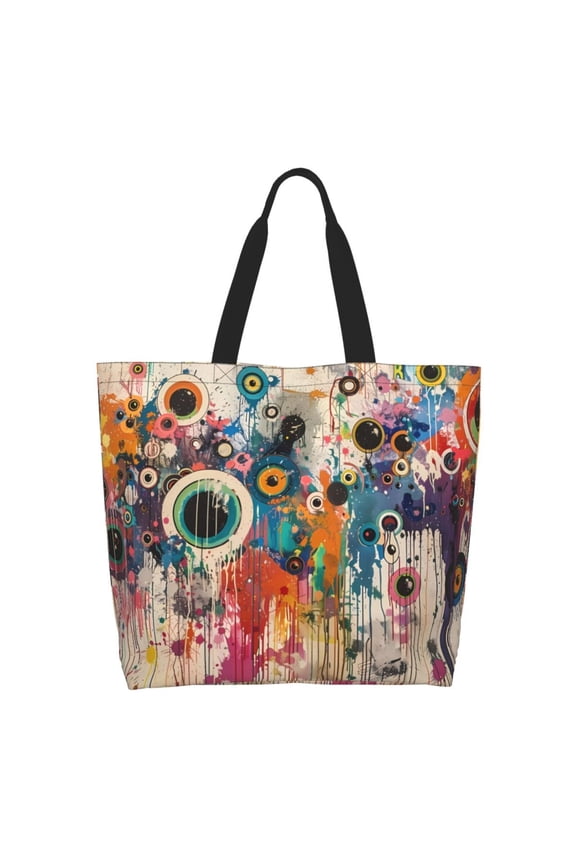 Abstract Colorful Dripping Circles Tote Bag - Waterproof Lightweight Handbags Travel Shoulder Bag for Hiking Yoga Gym Swimming Travel Beach