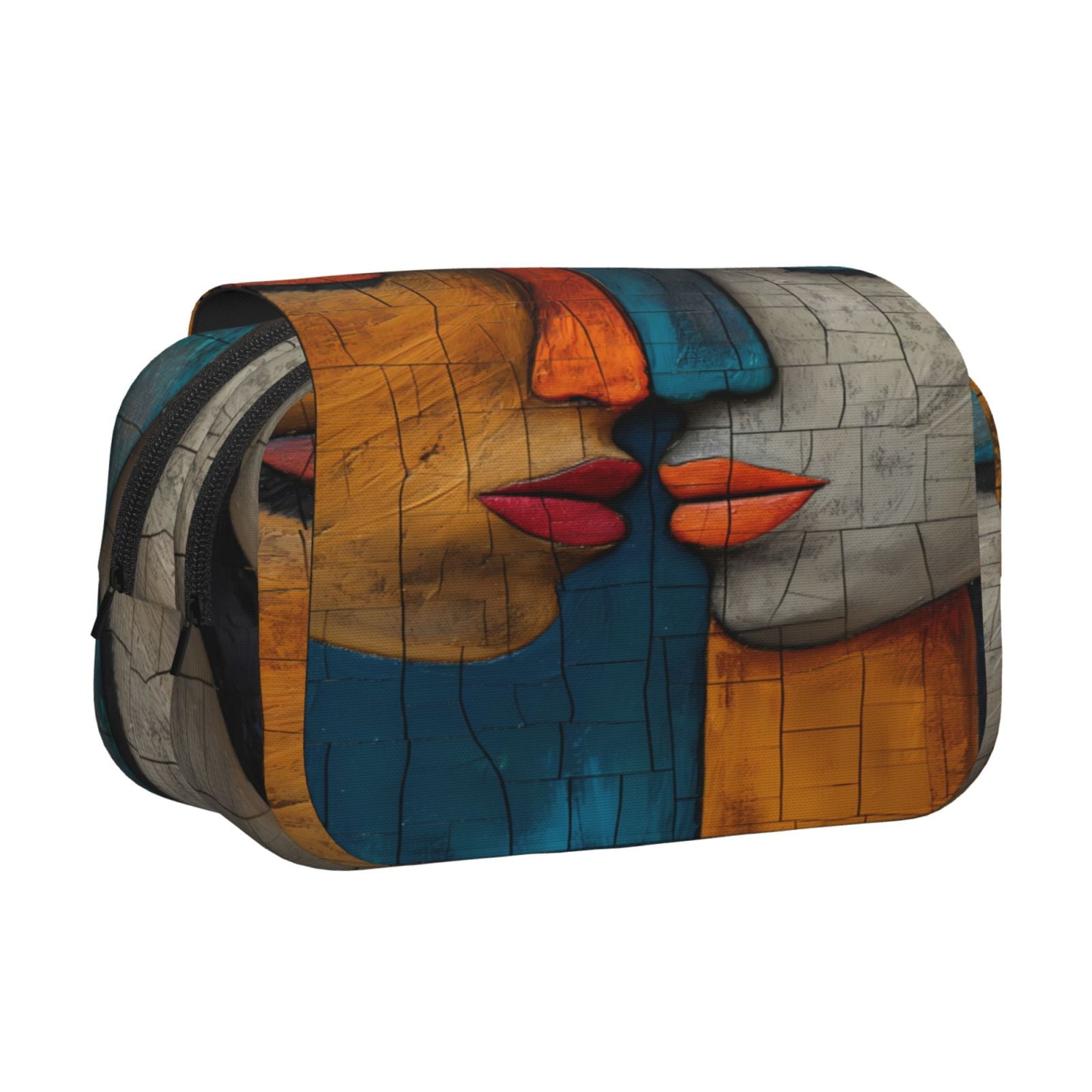 Rateoe Abstract Colorful Duality Pattern Double Clamshell Pen Case, Storage Organizer with Two Zipper Compartments– Holds Up to 50 Pencils & Pens
