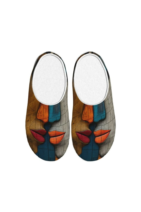 Abstract Colorful Duality Print Women's Men's Cotton Knit Slippers Lightweight Memory Foam Indoor House Shoes with Anti-Skid Sole-44/45