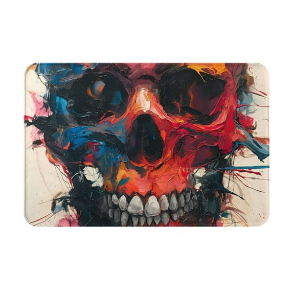 Rateoe Abstract Colorful Skull Art Pattern Flannel Door Mat Indoor Outdoor Entrance, Waterproof All-Weather Doormat,Fade Resistant, Low Profile Entryway Mat 16x24in