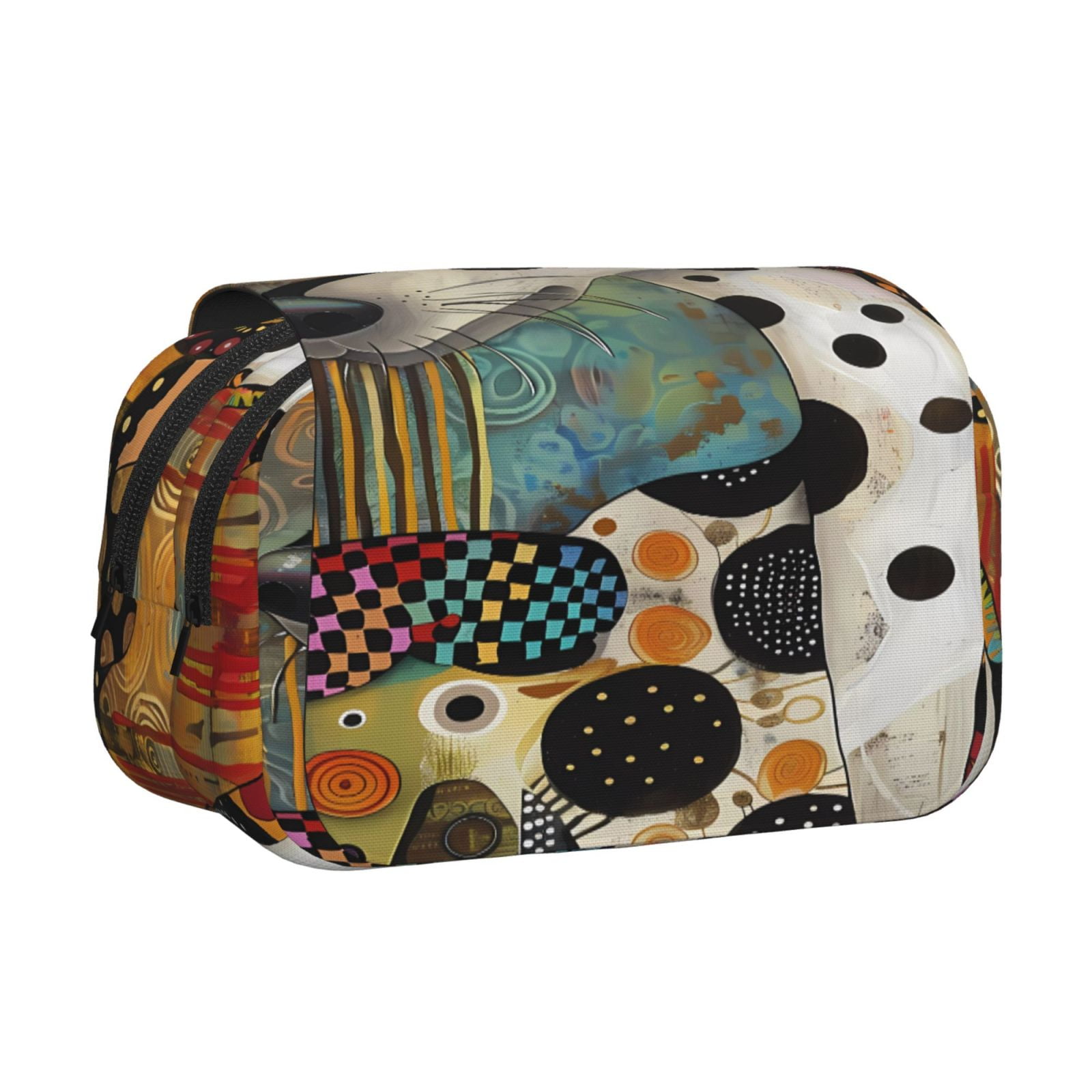 Rateoe Abstract Dalmatian Art Pattern Double Clamshell Pen Case, Storage Organizer with Two Zipper Compartments– Holds Up to 50 Pencils & Pens
