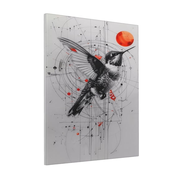Rateoe Abstract Geometric Hummingbird Pattern Decorative Picture – Unique Modern Wall Art, Ready-to-Hang Canvas Print for Home (Vertical)