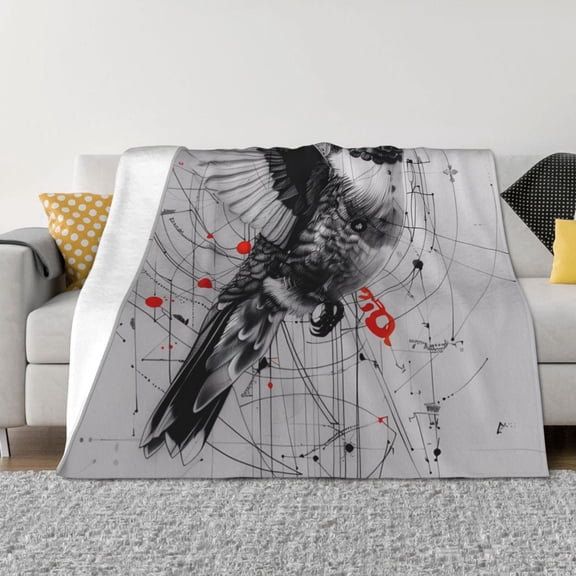 Rateoe Abstract Geometric Hummingbird Pattern Flannel Throw Blanket, Ultra-soft Blanket for Bed, Couch, Car, Hypoallergenic Anti-pilling blanket-
