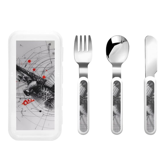 Rateoe Abstract Geometric Hummingbird for Stainless Steel Kids Silverware Set - Child and Toddler Safe Flatware - Children's Knife, Fork And Spoon Set