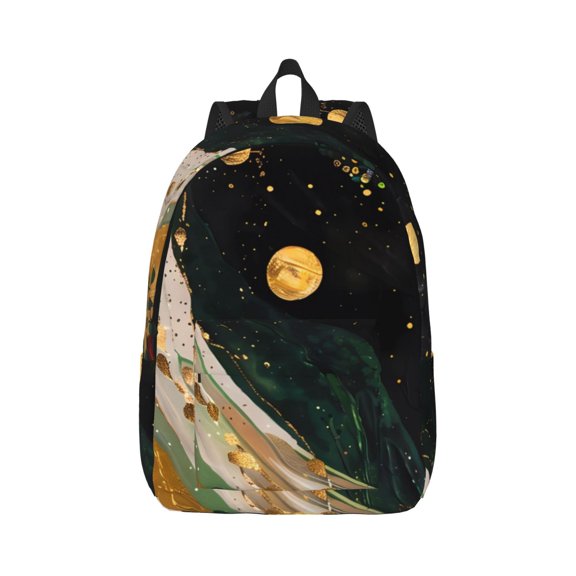 Rateoe Abstract Gold Floral Galaxy Pattern Canvas College Laptop Backpack,Travel Daypack,Durable Rucksack Travel Notebook Bag School Backpack Book Bag for Men Women-Small