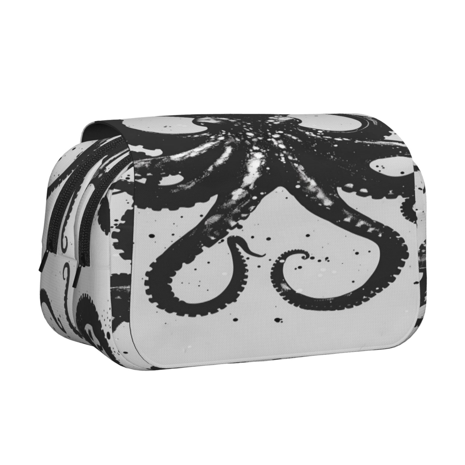 Rateoe Abstract Ink Octopus Pattern Double Clamshell Pen Case, Storage Organizer with Two Zipper Compartments– Holds Up to 50 Pencils & Pens