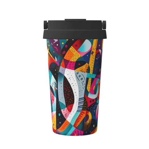 Rateoe Abstract Jazz Instrumental Pattern Travel Coffee Mug Tumbler with Flip Lid | Reusable Insulated Stainless Steel Cold Brew Iced Coffee Cup Thermos