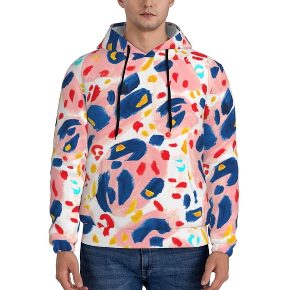 Rateoe Abstract Leopard Print Pattern Mens Hoodie, Pullover Hooded Sweatshirt, Kangaroo Pocket Hoodie Ideal for Daily Wear, Travel and Home-Large