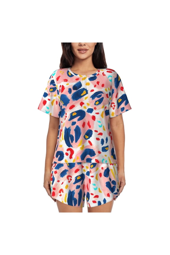 Abstract Leopard Print Pattern Women's Short-Sleeved Pajama Set - 2 Piece Soft and Lightweight Sleepwear Set-Small