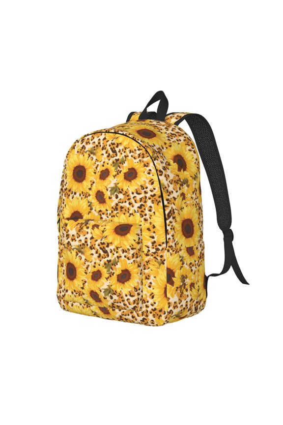Abstract Leopard Print Sunflower Pattern Durable Canvas Backpack for Men & Women – Stylish & Lightweight – Adjustable Straps, Multiple Pockets – Fits 15-17 Inch LaptopsSmall