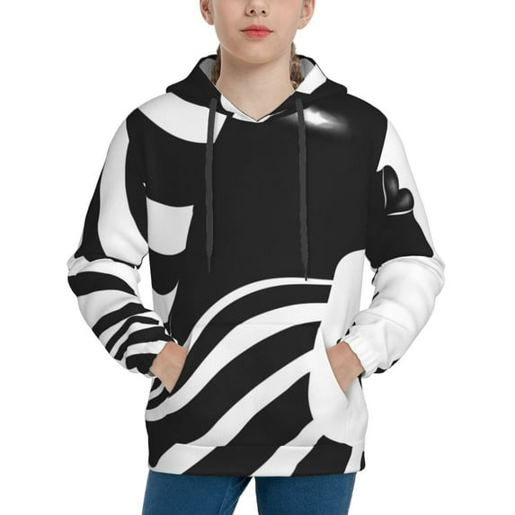 Rateoe Abstract Monochrome Profile Pattern Boys Hoodie, Youth Pullover Hooded Sweatshirt, Kangaroo Pocket Hoodie for Kids-Medium