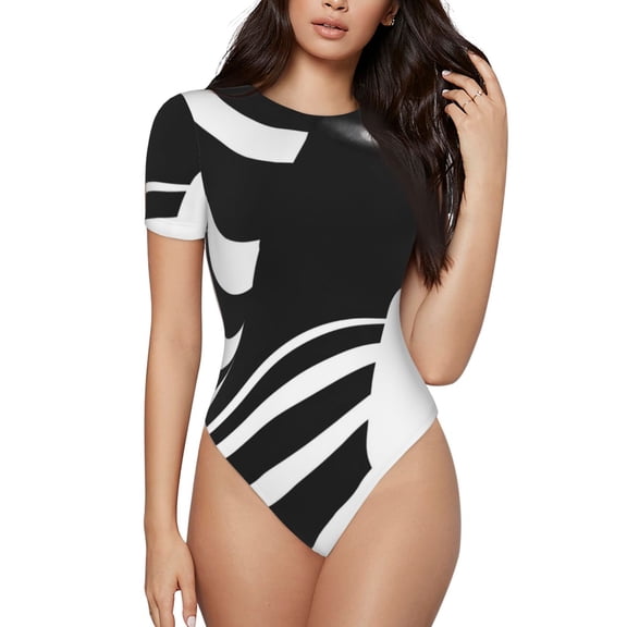 Rateoe Abstract Monochrome Profile Printed Women Rash Guard Short Sleeve,Tummy control Swimsuit Surfing Swimsuit Bathing Suit Short-sleeved Onesie UPF 50  -Small