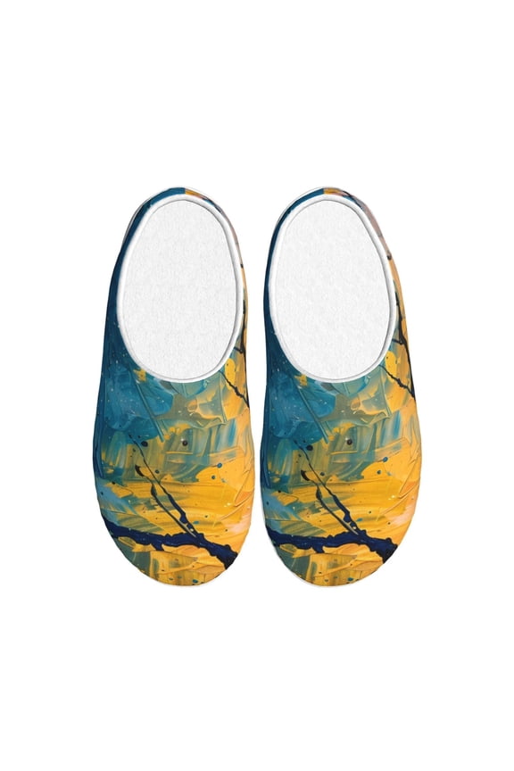 Abstract Night Sky Tree Print Women's Men's Cotton Knit Slippers Lightweight Memory Foam Indoor House Shoes with Anti-Skid Sole-39/40