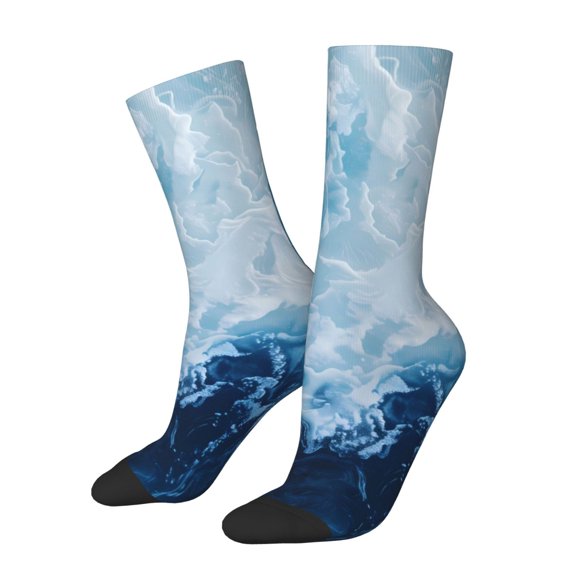 Rateoe Abstract Ocean Waves for Women Casual Calf Socks - Cute Crew Socks - Thin Soft Above Ankle Socks Size 5-11
