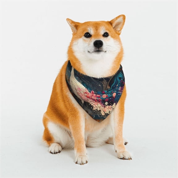 Rateoe Abstract Peacock Painting Print Pet Scarf for Dogs and Cats – Stylish Reflective Design, Breathable & Durable Pet Bandana with Quick-Release Buckle-Medium