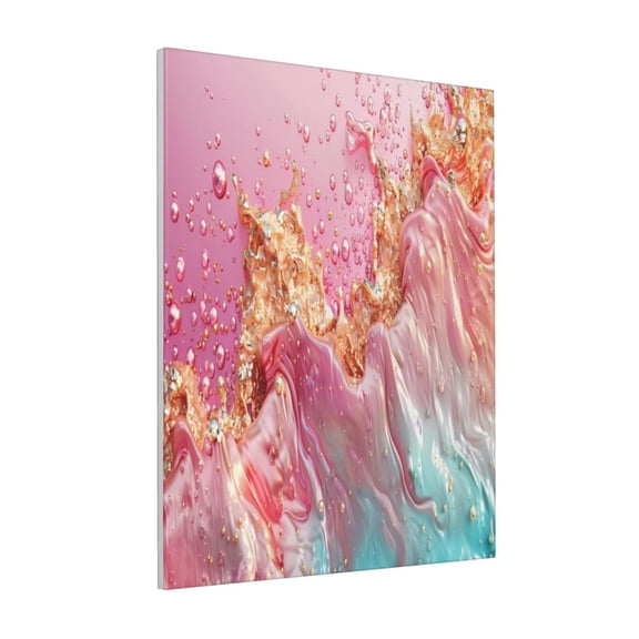 Rateoe Abstract Pink Gold Splash Pattern Decorative Picture – Unique Modern Wall Art, Ready-to-Hang Canvas Print for Home (Vertical)